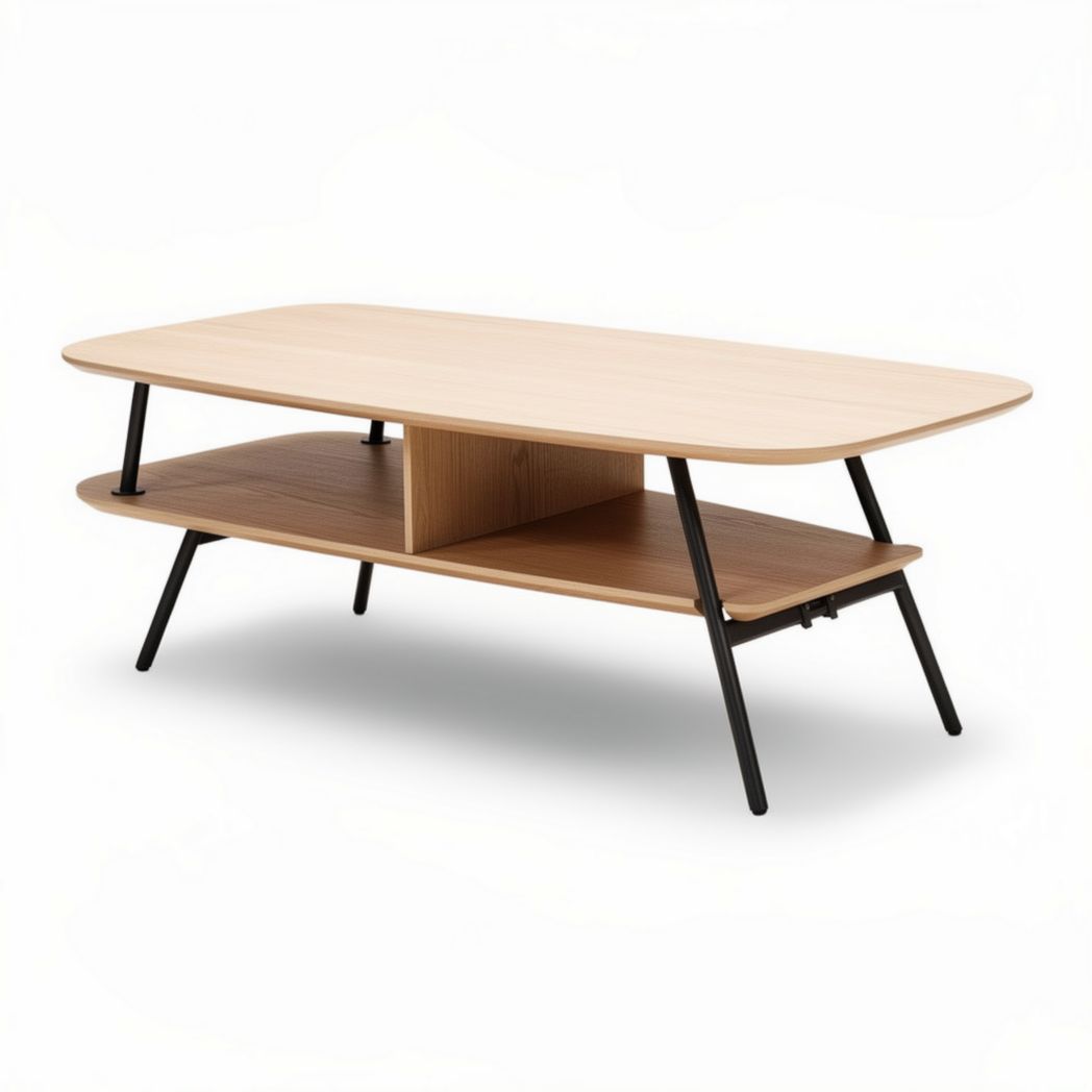 Table basse en bois naturel avec étagère de rangement 120 x 60 x 40cm