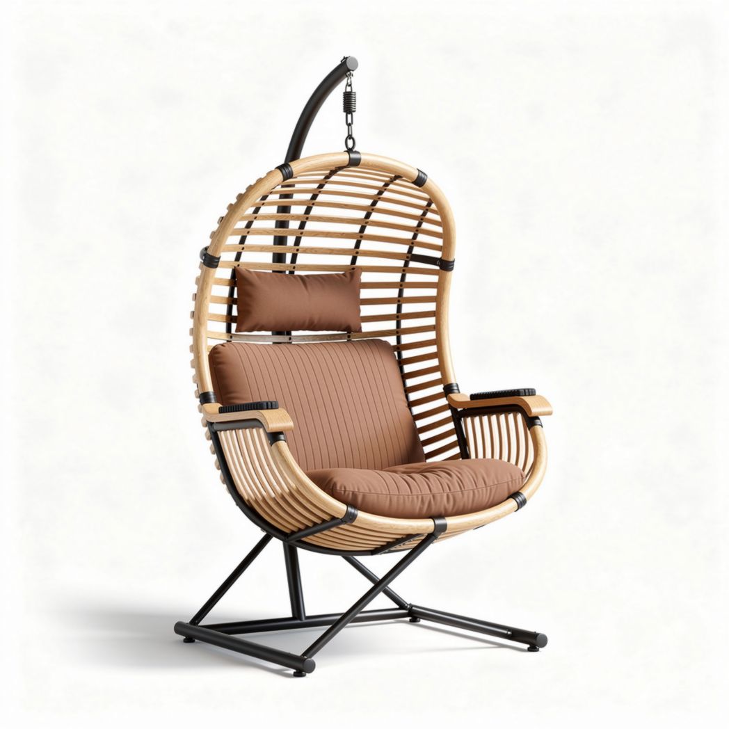 Fauteuil suspendu en rotin avec coussin marron dimensions 90 x 70 x 120cm