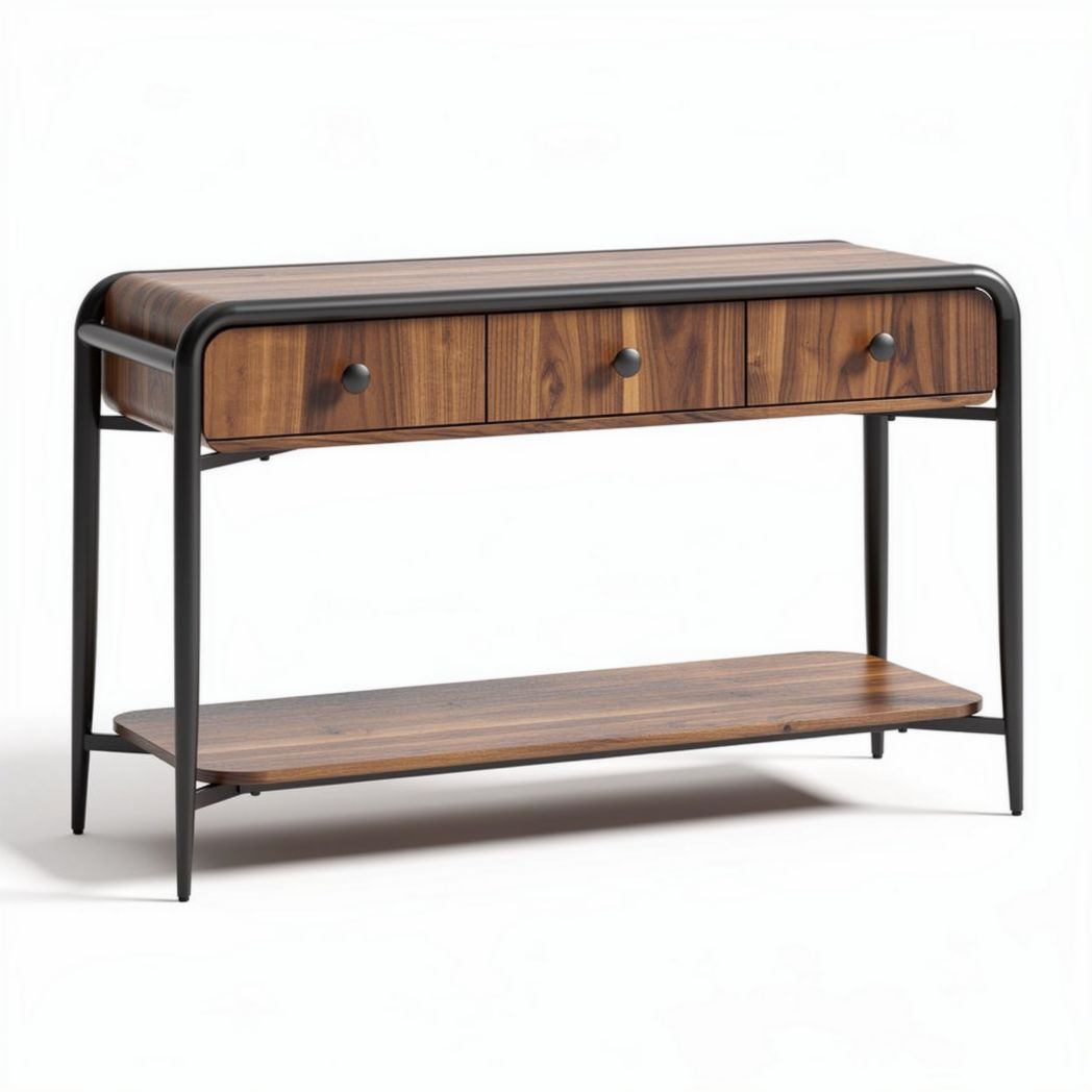 Table console en bois avec trois tiroirs et étagère inférieure 100 x 40 x 75cm