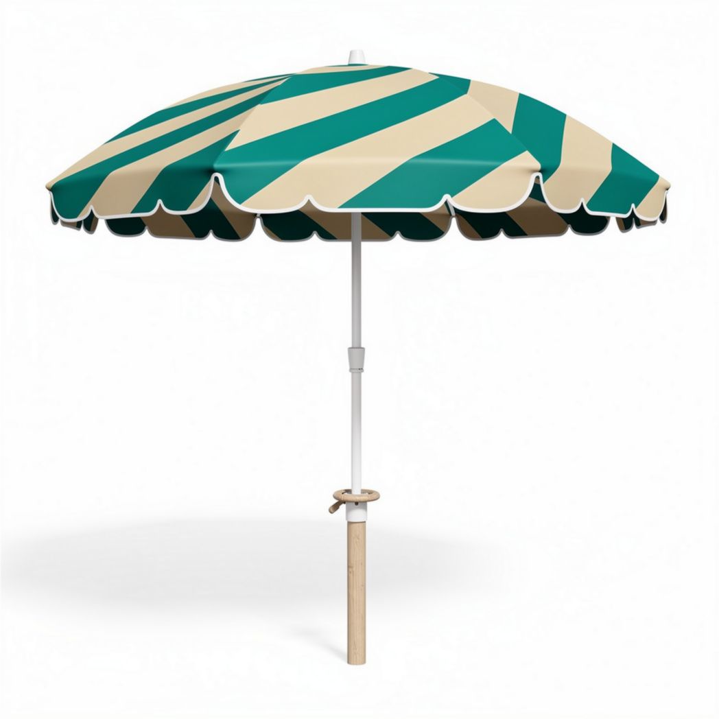 Parasol de plage rayé beige et vert en polyester 200 x 200 x 250cm