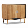 Buffet en bois de chêne 100 x 45 x 75cm avec portes à lamelles noires