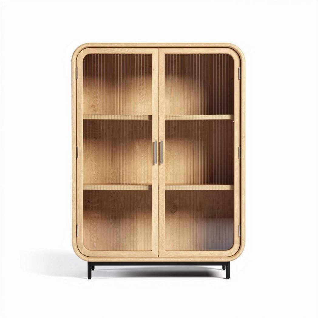 Buffet en bois de pin avec portes vitrées 80 x 40 x 120cm pour rangement