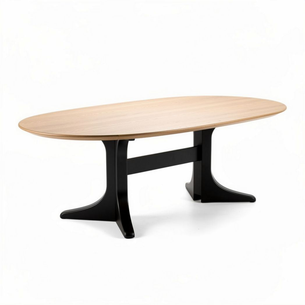 Table à manger ovale en bois clair et métal noir 180 x 90 x 75cm