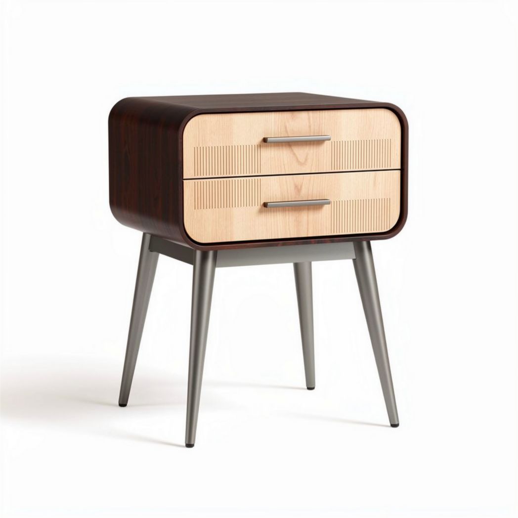 Table de nuit en bois avec 2 tiroirs design scandinave 45 x 40 x 60cm