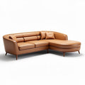 Canapé en cuir marron de 240 x 150 x 85 cm avec accoudoirs rembourrés