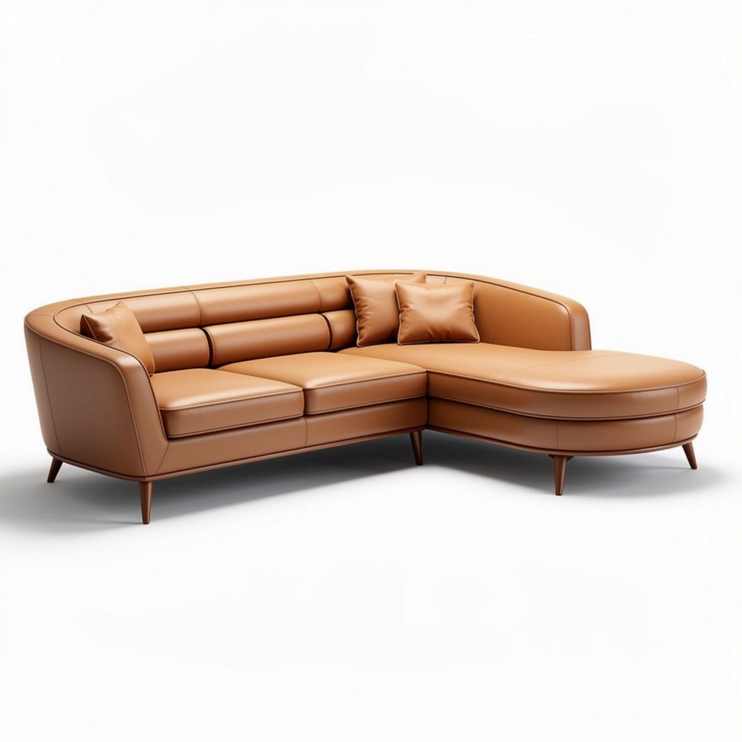 Canapé en cuir marron de 240 x 150 x 85 cm avec accoudoirs rembourrés