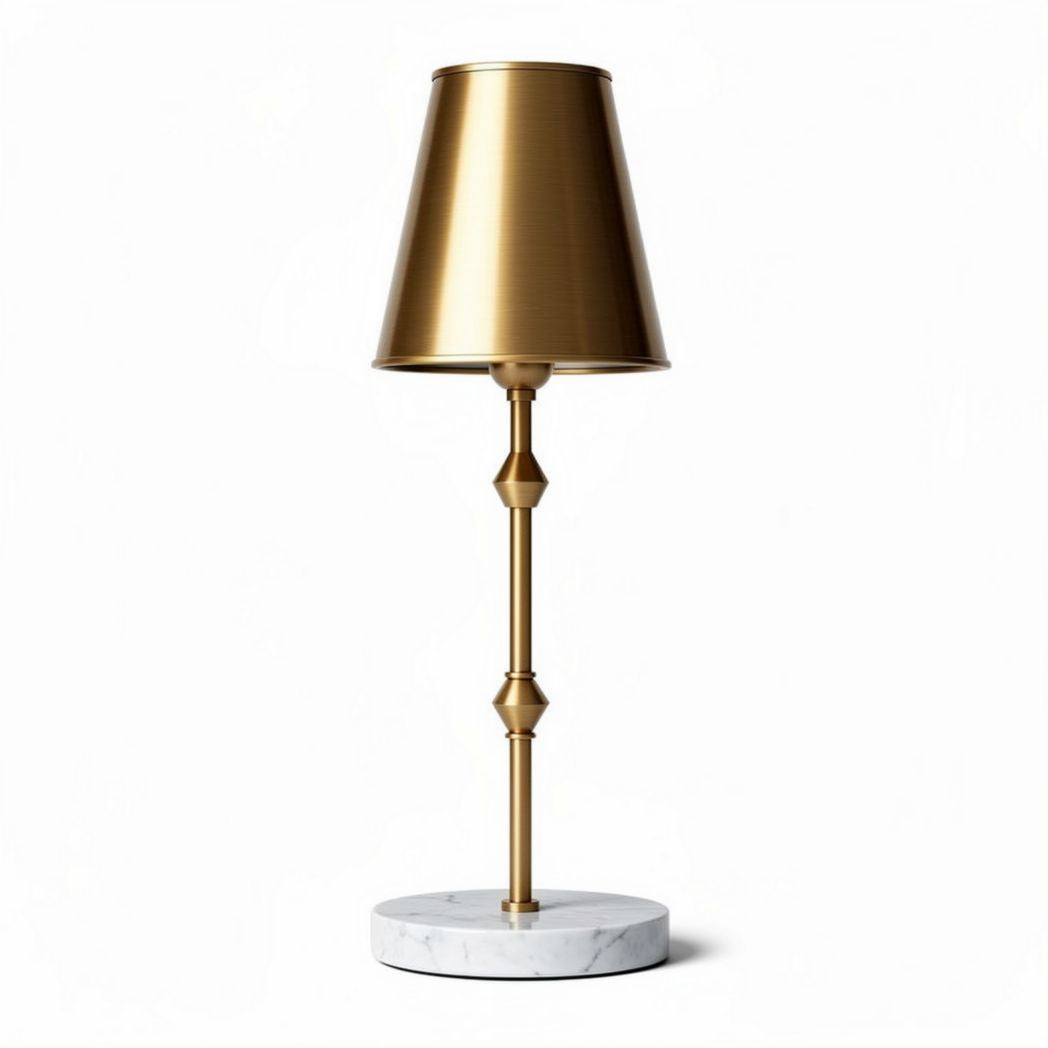 Lampe de table en marbre blanc avec abat-jour en métal doré 25 x 25 x 60cm