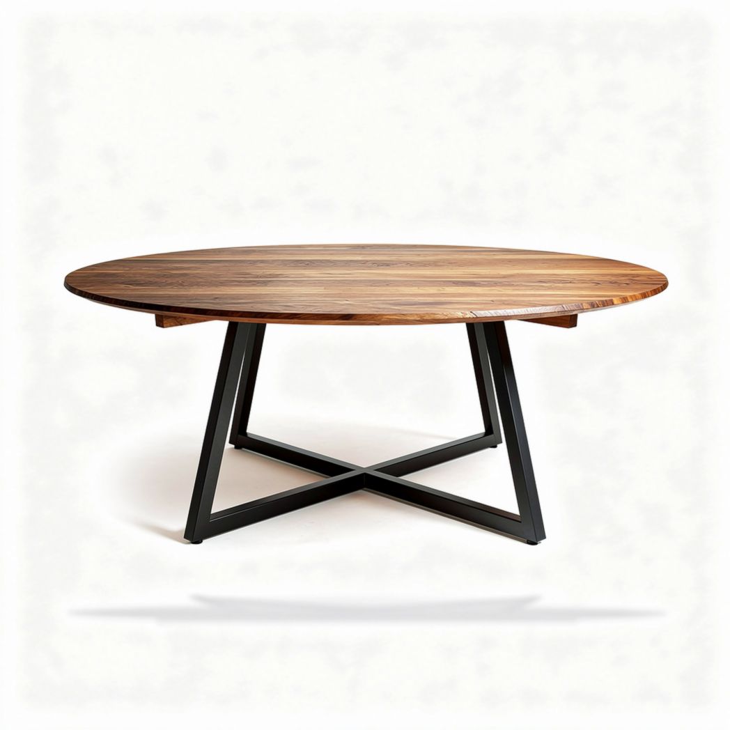 Table ronde en bois de acacia avec pieds en métal noir 150 x 150 x 75cm