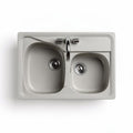 Évier en granit double cuve 80 x 50 x 20cm couleur beige avec robinetterie intégrée