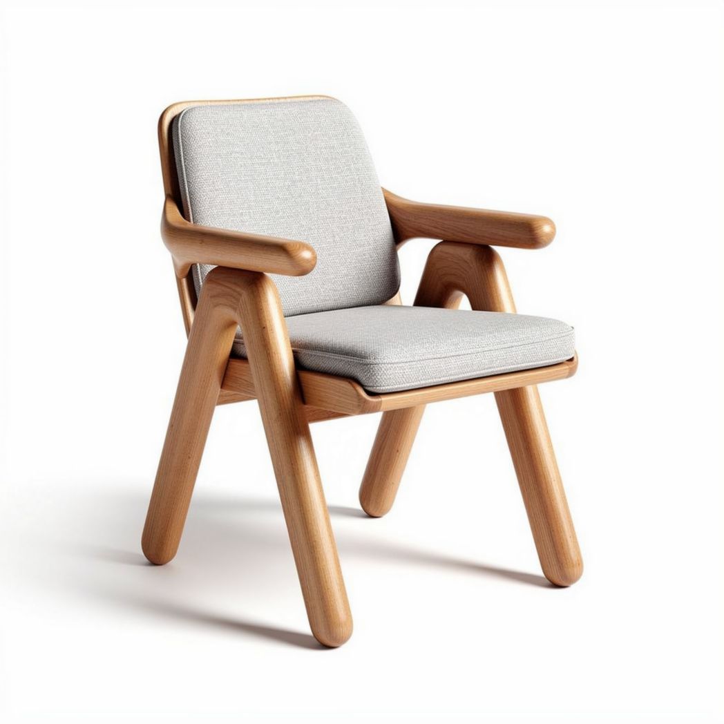 Chaise en bois avec accoudoirs et coussin en tissu gris 60 x 60 x 75cm