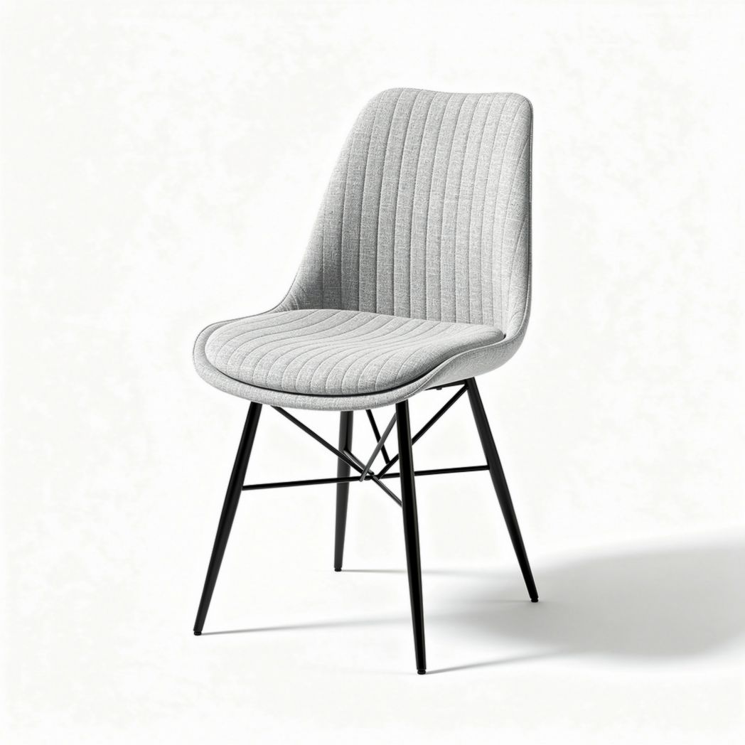 Chaise moderne en tissu gris avec structure en métal noir dimensions 45 x 45 x 85cm